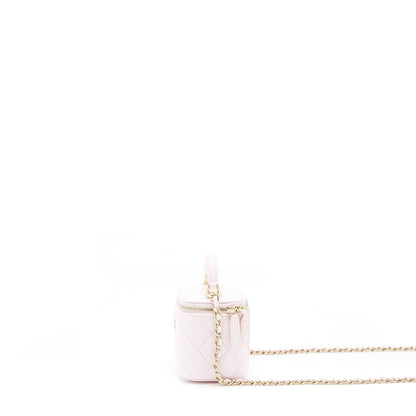 Chanel 22P Top Handle Mini Vanity With Chain Lambskin Light Pink L