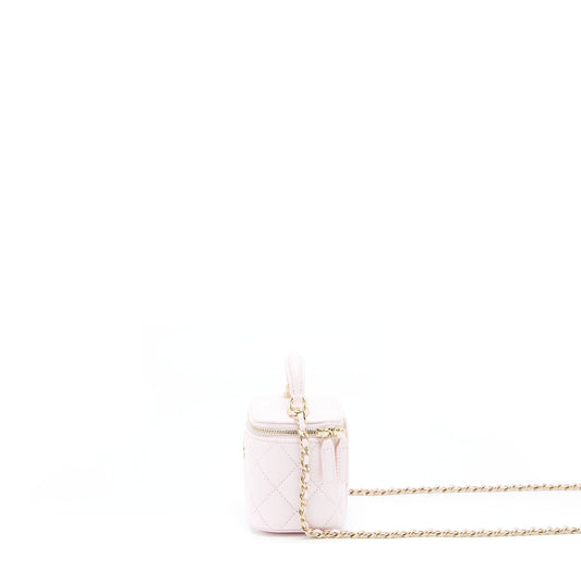 Chanel 22P Top Handle Mini Vanity With Chain Lambskin Light Pink L