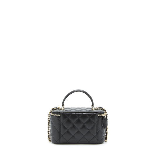 Chanel 22A Top Handle Long Vanity With Chain Lambskin Black L