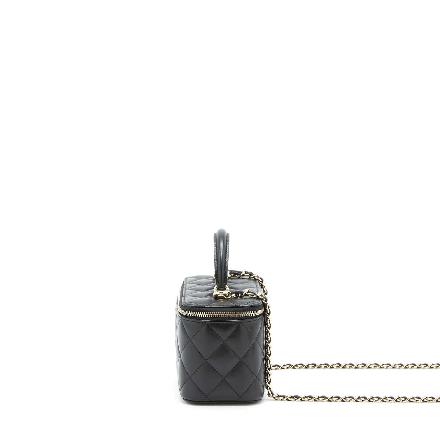 Chanel 22A Top Handle Long Vanity With Chain Lambskin Black L