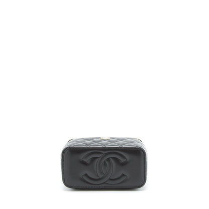 Chanel 22A Top Handle Long Vanity With Chain Lambskin Black L