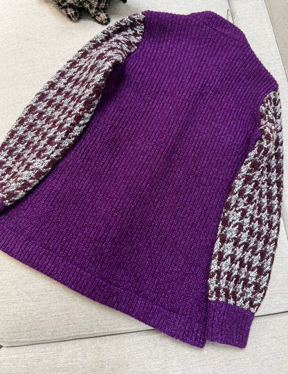 Chanel 23k purple houndstooth wool coat