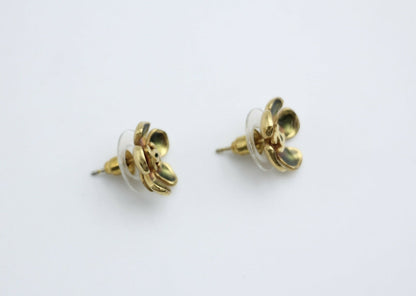 Chanel Vintage 03P Gold-plated Emerald Green and Red Flower Stud Earrings