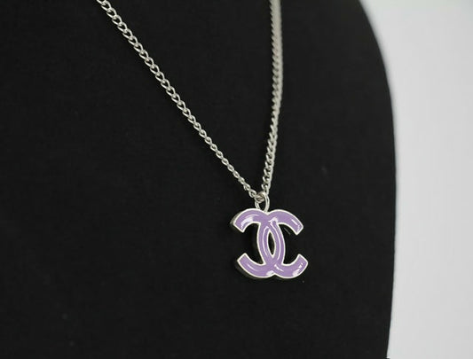 Chanel Vintage 04P Enamel Pink Purple CC Necklace