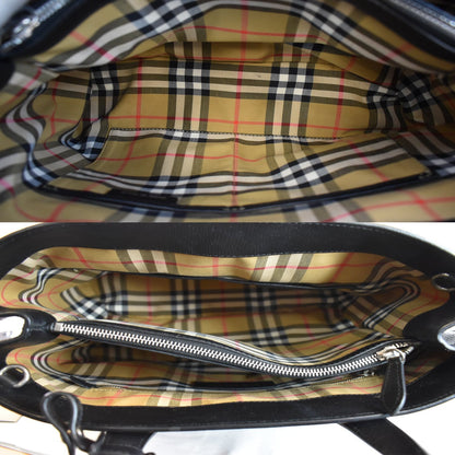 BURBERRY Medium Banner Derby Leather Tote Shoulder Bag Black