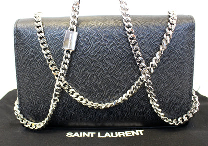 YVES SAINT LAURENT Kate Black Leather Silver Chain Clutch Crossbody Bag