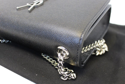 YVES SAINT LAURENT Kate Black Leather Silver Chain Clutch Crossbody Bag