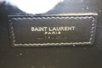 YVES SAINT LAURENT Kate Black Leather Silver Chain Clutch Crossbody Bag