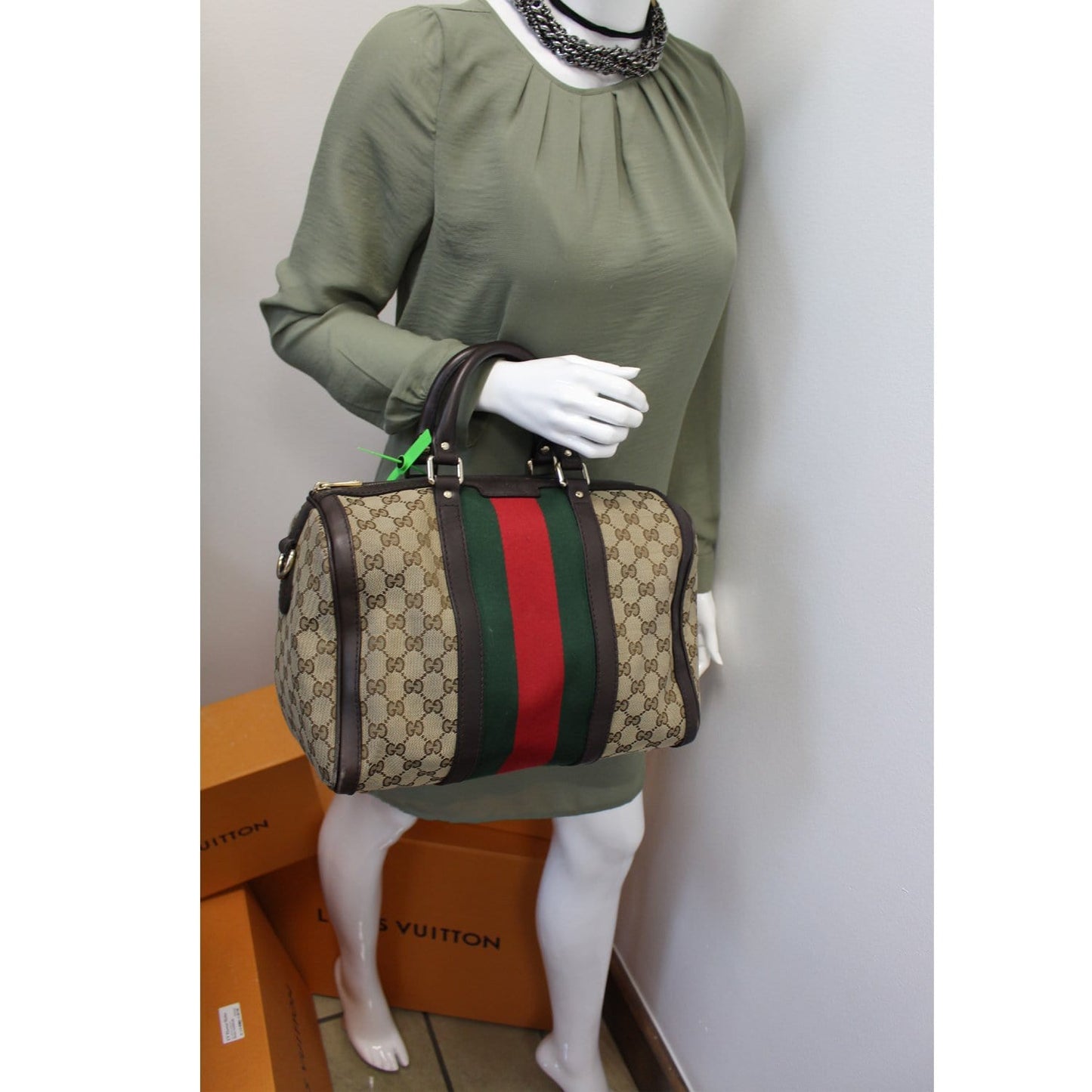 GUCCI Vintage Web Original GG Boston Bag Beige 247205