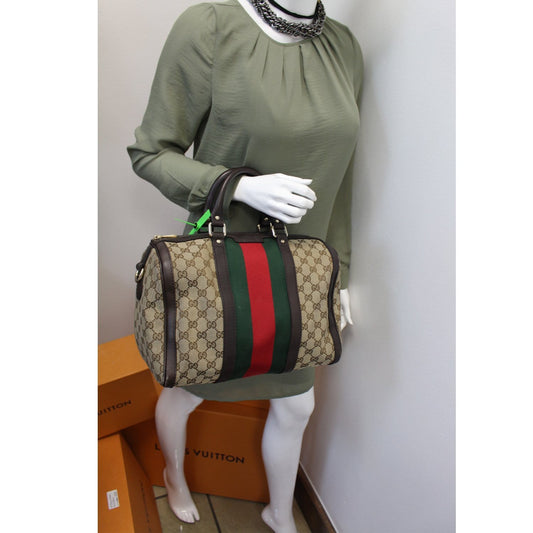 GUCCI Vintage Web Original GG Boston Bag Beige 247205