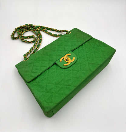 Chanel Vintage Green Denim Maxi Flap Bag