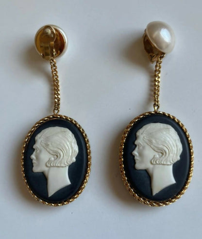 Chanel Vintage Faux Pearl Cameo Earrings