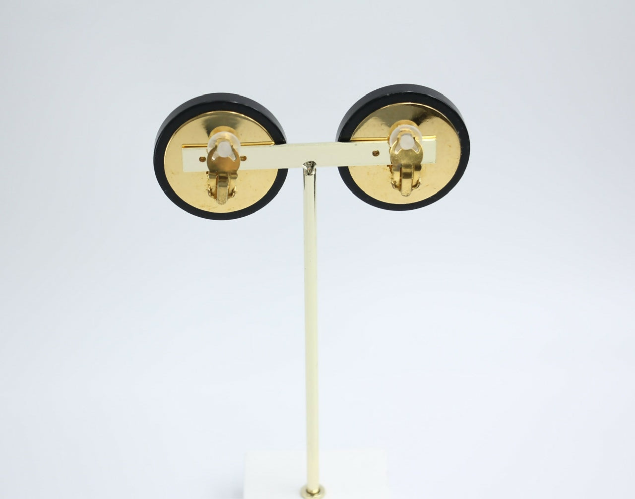 Chanel Vintage 1992 Gold-plated Black Gold Brushed Clip-on Earrings