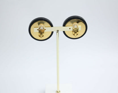 Chanel Vintage 1992 Gold-plated Black Gold Brushed Clip-on Earrings