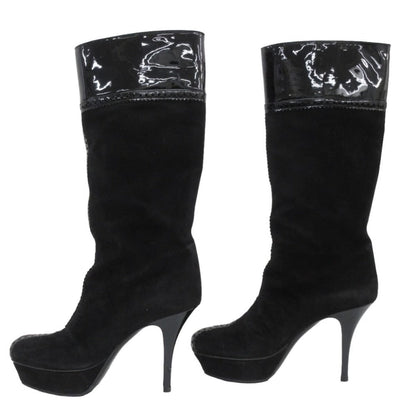 Yves Saint Laurent Suede Enamel Long Boots