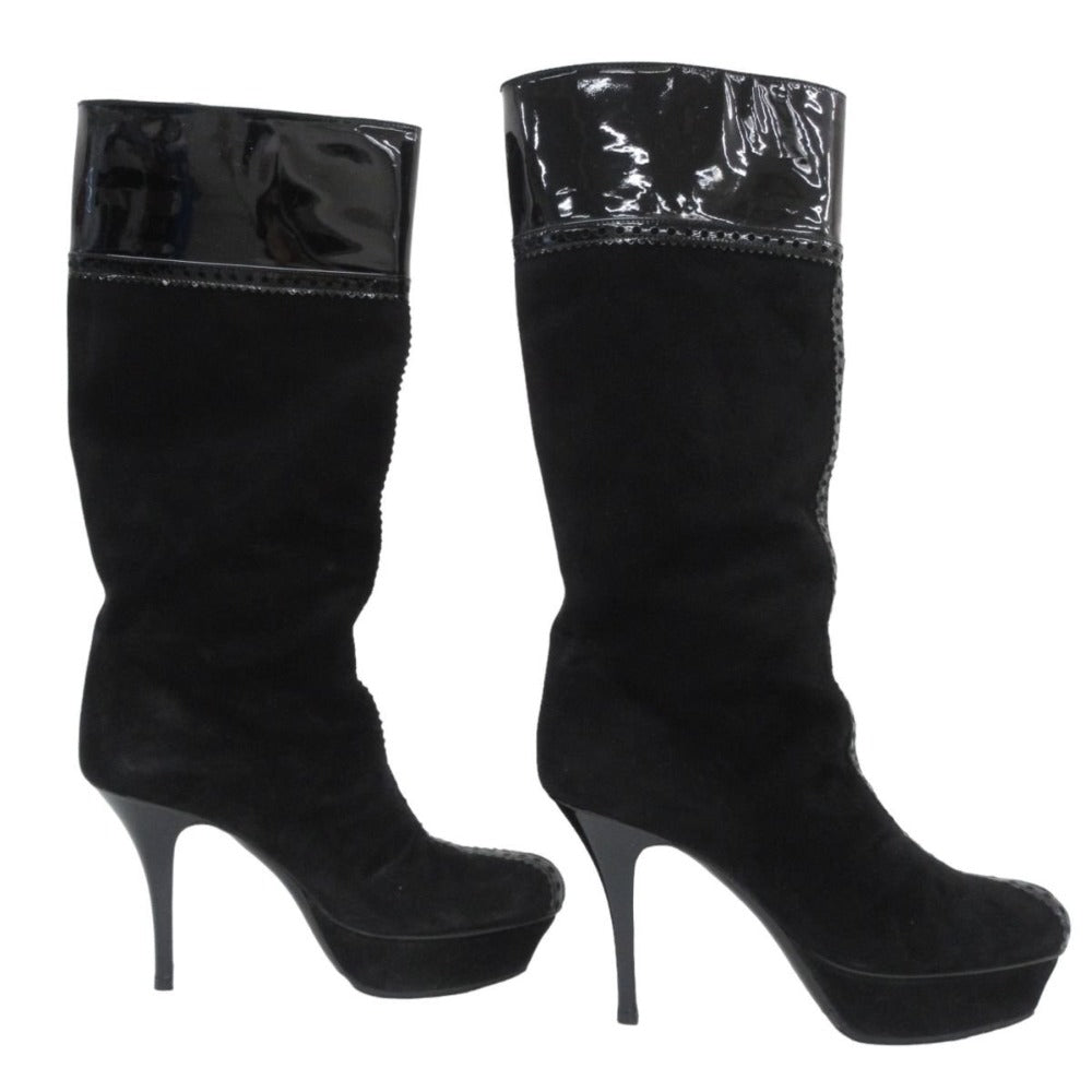 Yves Saint Laurent Suede Enamel Long Boots