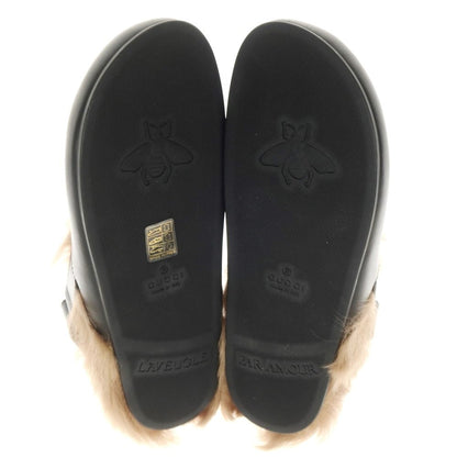Gucci Horsebit Calf Leather Fur Sandals