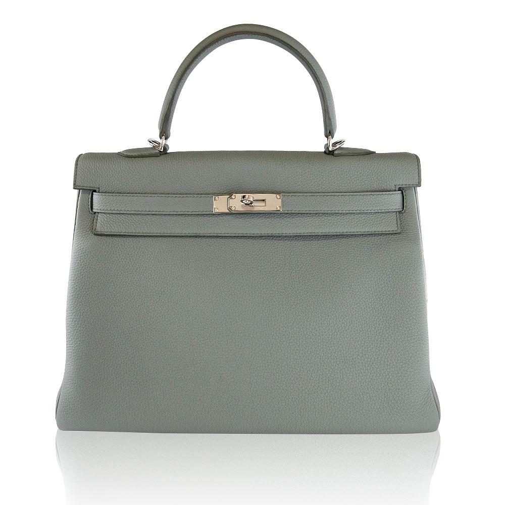 Hermes Kelly 25 Retourne Veau Togo Vert Amande Palladium Hardware