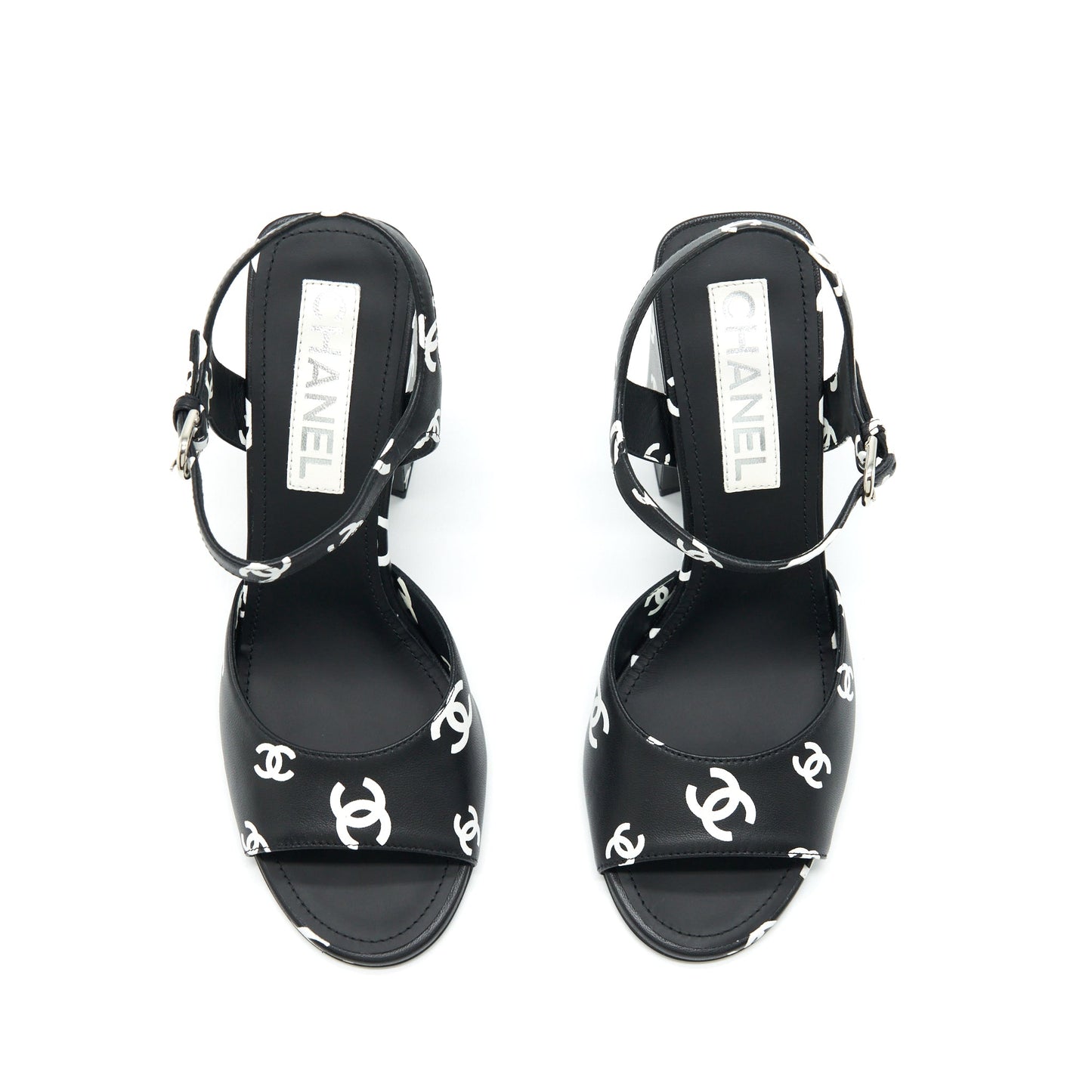 Chanel Size 39 22S Printed Lambskin Sandals Black/White