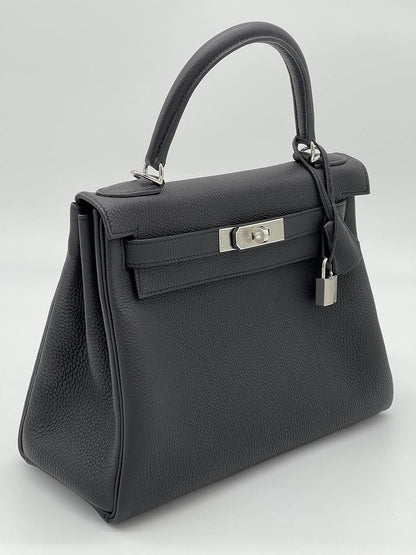 Hermes Kelly 28 Retourne Togo Noir Palladium Hardware