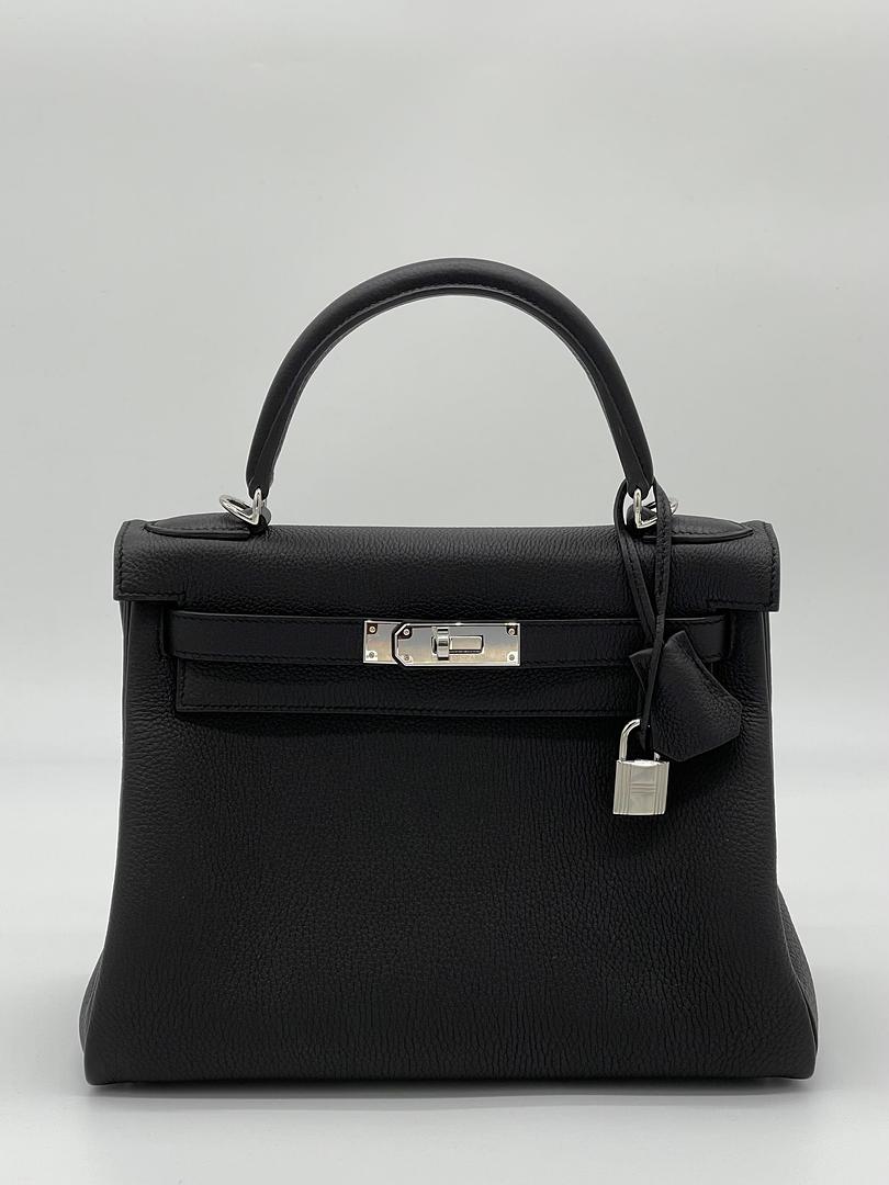 Hermes Kelly 28 Retourne Togo Noir Palladium Hardware