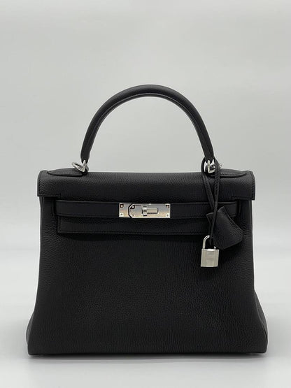 Hermes Kelly 28 Retourne Togo Noir Palladium Hardware