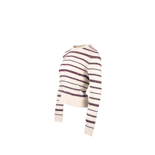Chanel 20S Size 36 Stripe Pullover / BackButtons Cardigan Cashmere White/Multicolour
