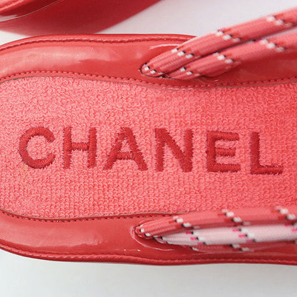 Chanel COCO Mark Mesh Patent Leather Pearl Thong Sandals
