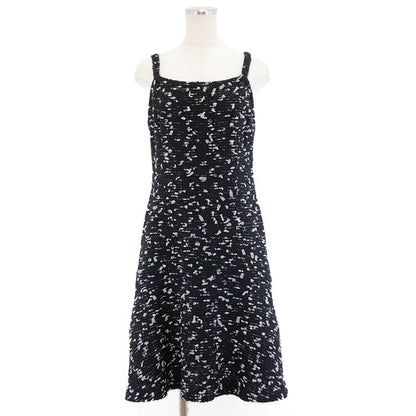 Chanel Tweed Tulle Dress Black White Size 42