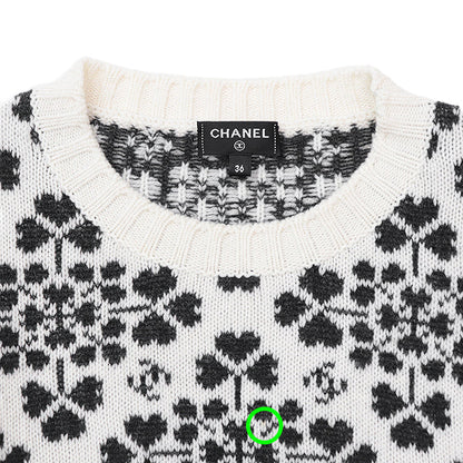 Chanel Cashmere Sweater, Heart Clover Pattern, Round Neck, Size 36