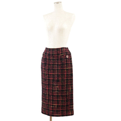 Chanel Tweed Skirt P73177, Crystal Button, Check Pattern, Black/Red/Mustard