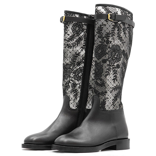 Christian Dior Leather Embroidered Long Boots
