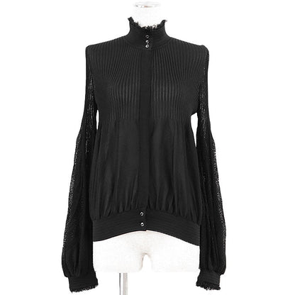 Chanel P29729 Knit Lace Combination Stand Collar Cardigan