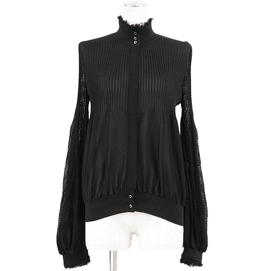 Chanel P29729 Knit Lace Combination Stand Collar Cardigan