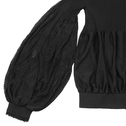 Chanel P29729 Knit Lace Combination Stand Collar Cardigan
