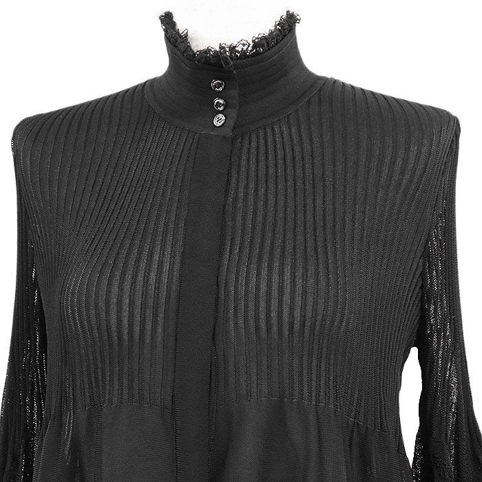 Chanel P29729 Knit Lace Combination Stand Collar Cardigan