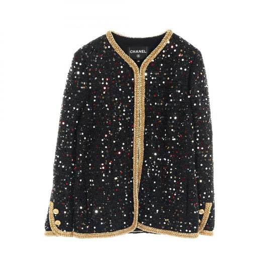 Chanel No Collar Jacket Nylon Polyester Jacket