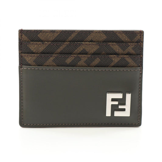 Fendi FF Logo Leather PVC Coated Canvas Card Case