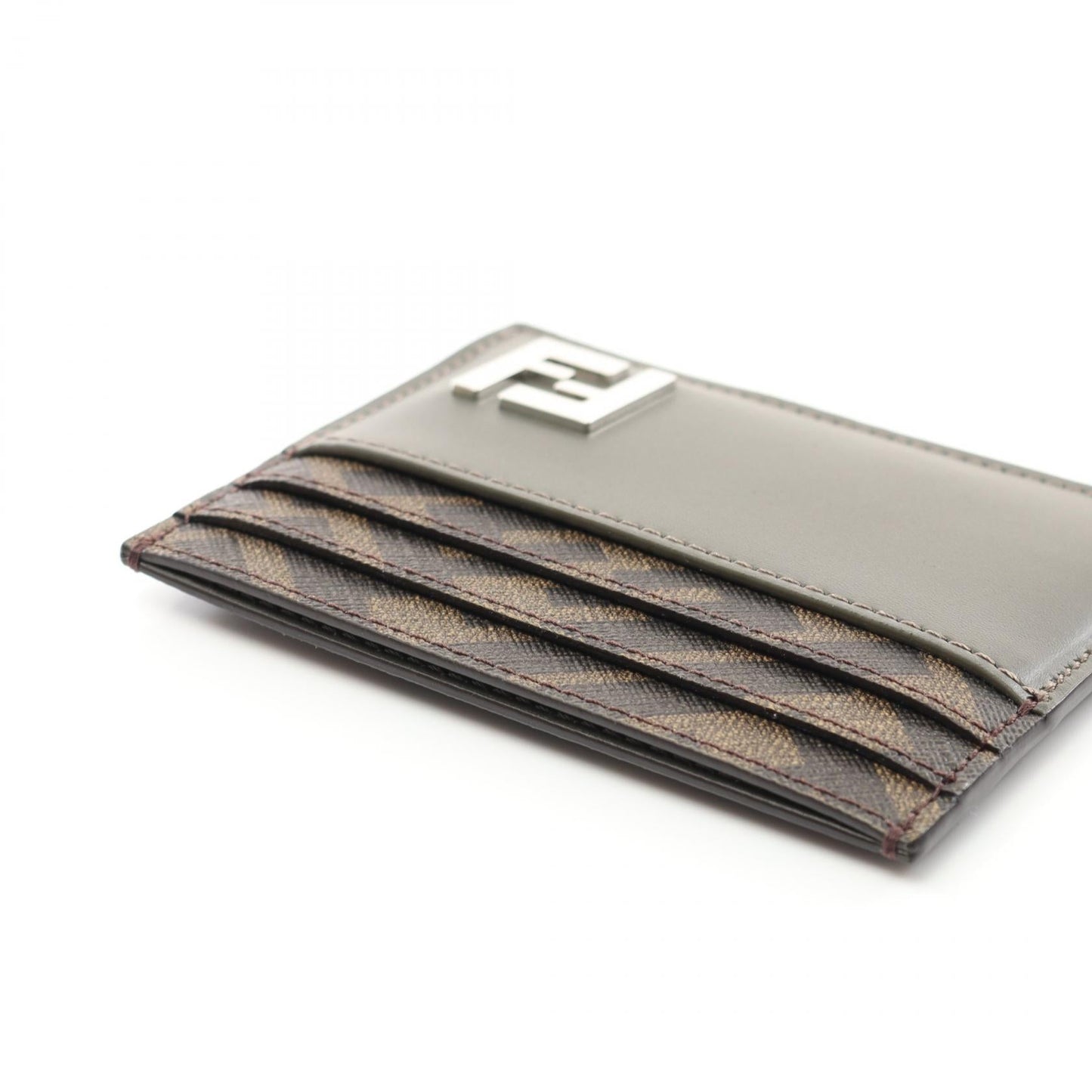 Fendi FF Logo Leather PVC Coated Canvas Card Case