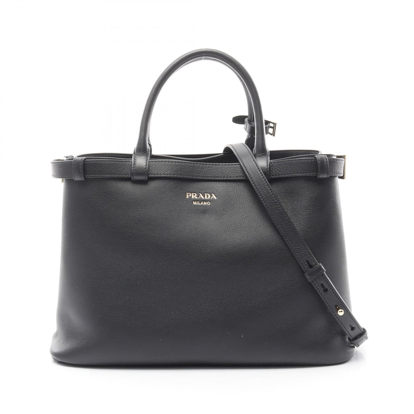 Prada Buckle Double Belt Leather Handbag