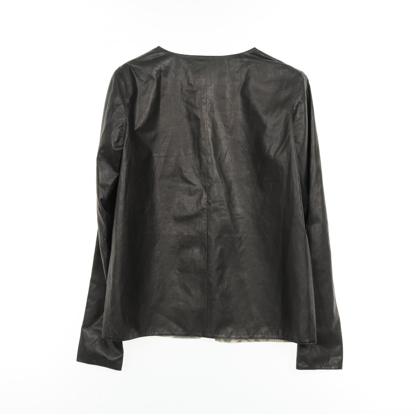 Chanel No Collar Jacket Leather Jacket