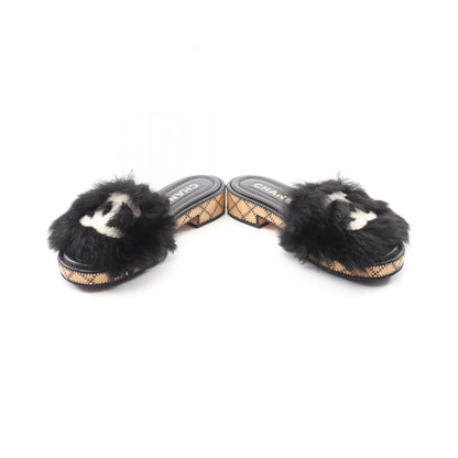 Chanel Coco Mark Leather Fur Sandals