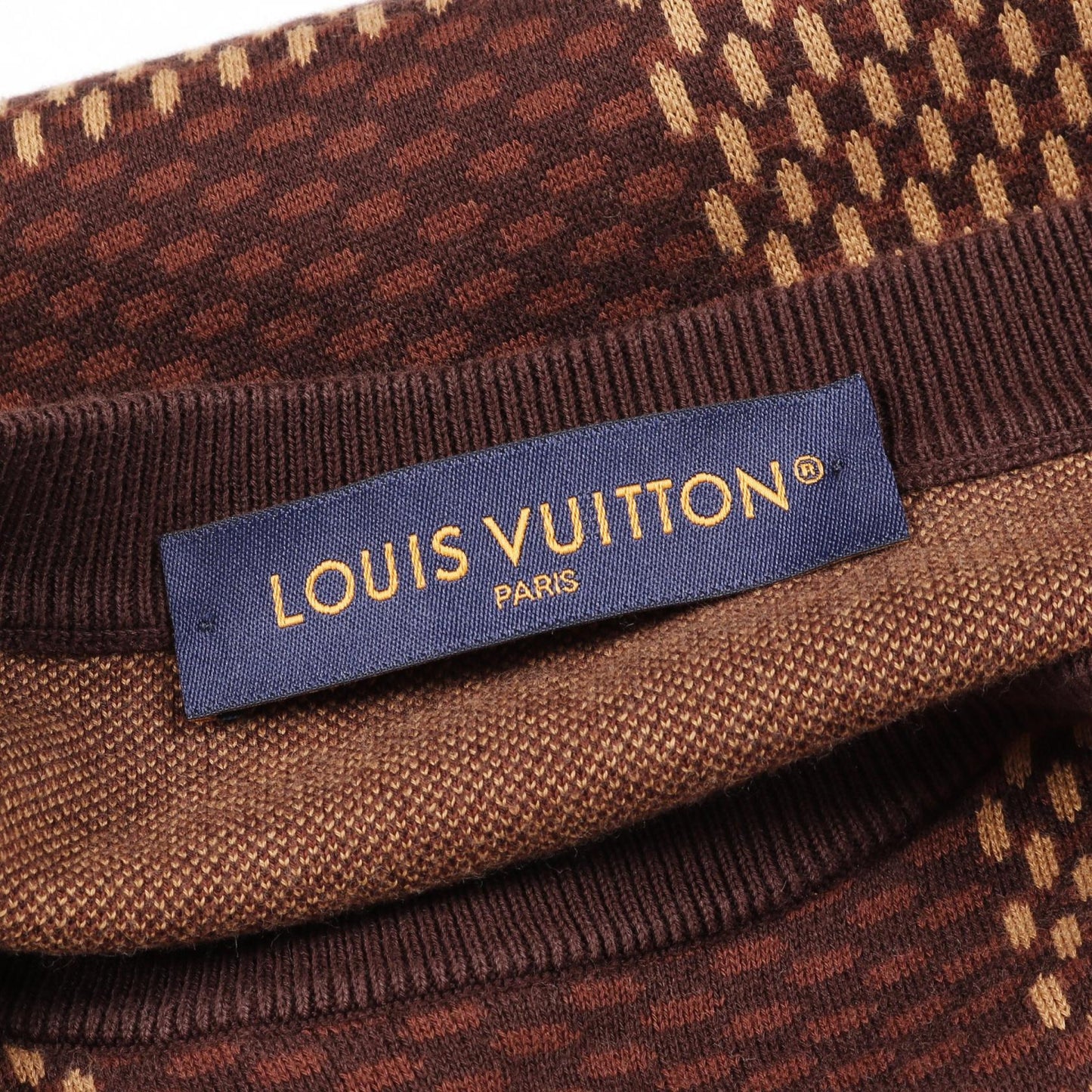 Louis Vuitton Short Sleeve Cotton Damier Crewneck with Strass LV Patch Cotton Top