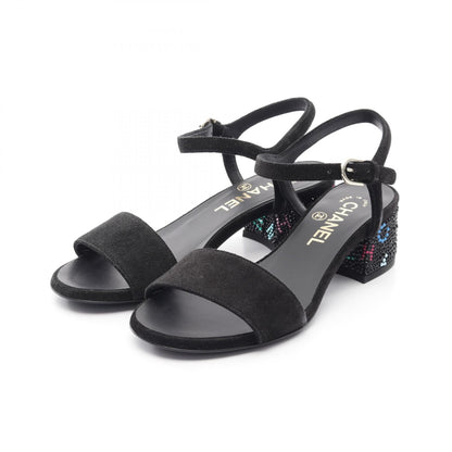 Chanel Rhinestone Logo Suede Sandals