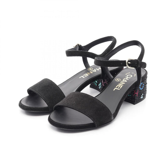 Chanel Rhinestone Logo Suede Sandals