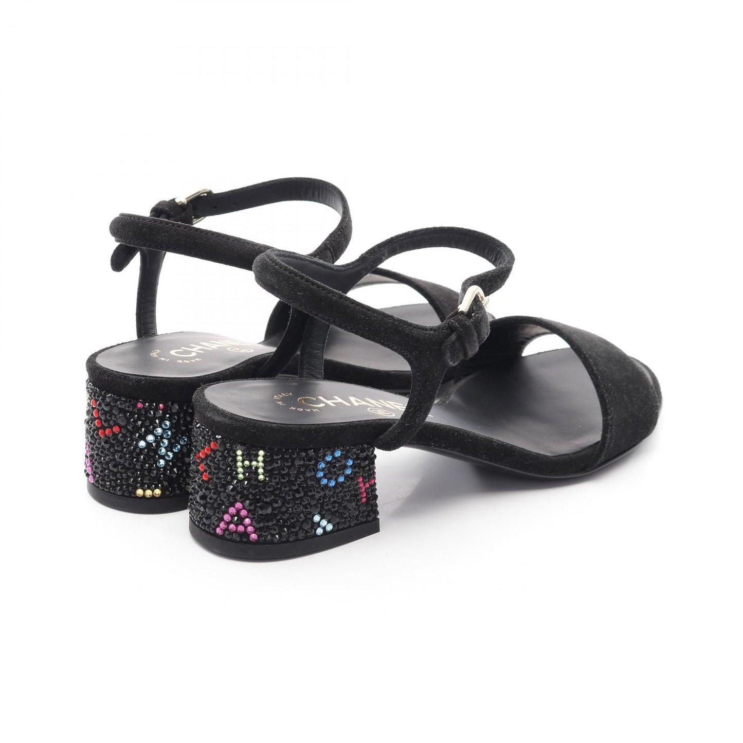 Chanel Rhinestone Logo Suede Sandals