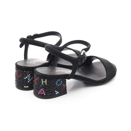 Chanel Rhinestone Logo Suede Sandals