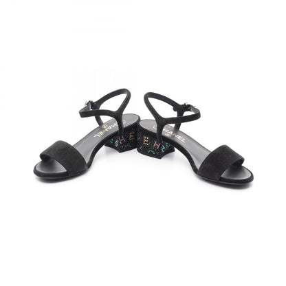 Chanel Rhinestone Logo Suede Sandals
