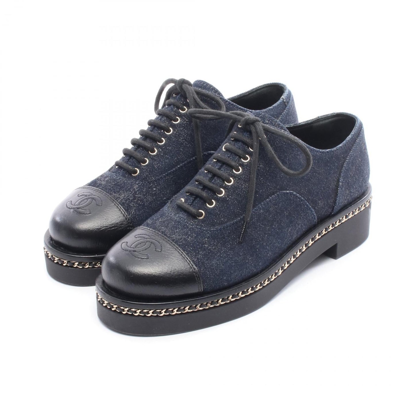 Chanel Coco Mark Denim Leather Shoes