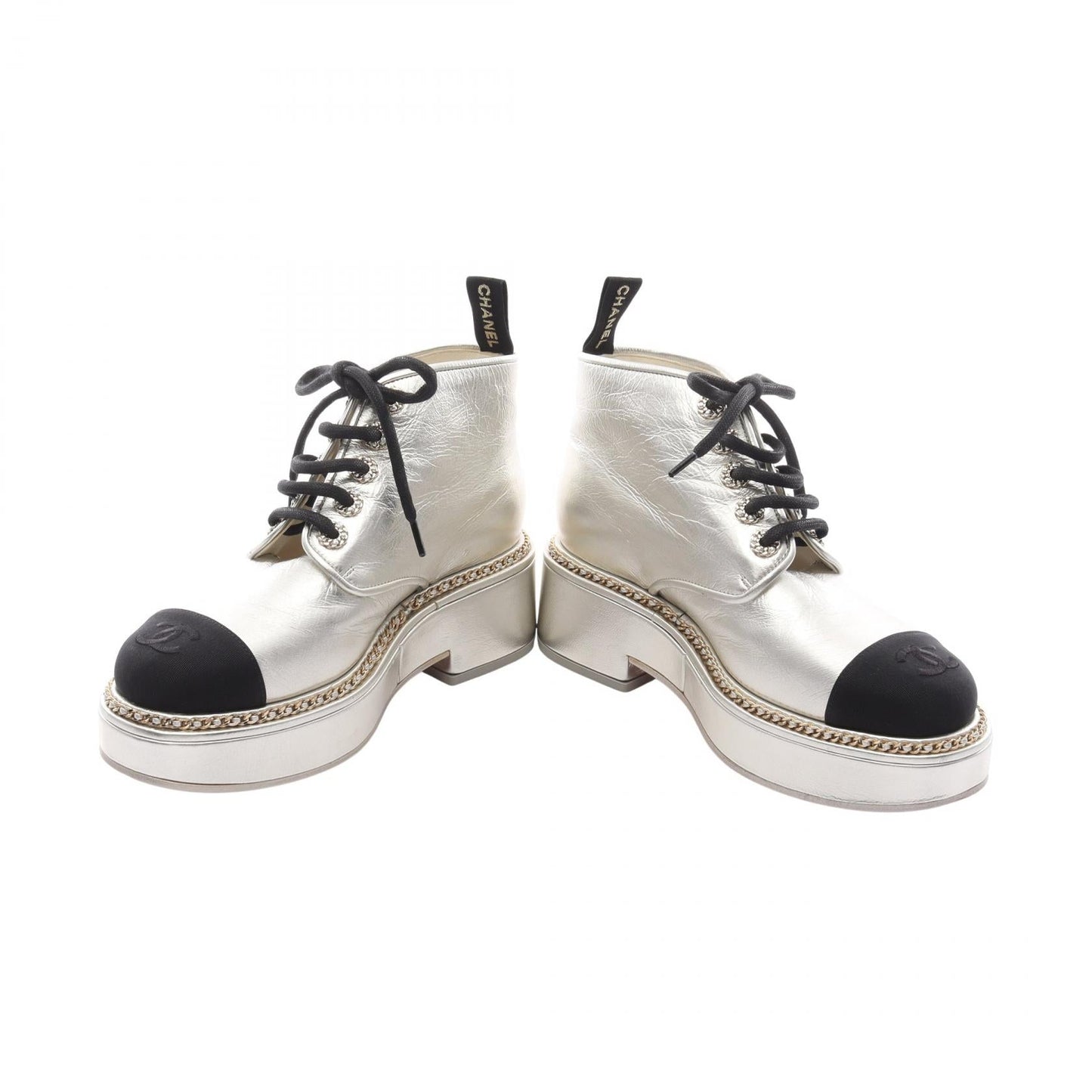 Chanel Coco Mark Leather Fabric Boots
